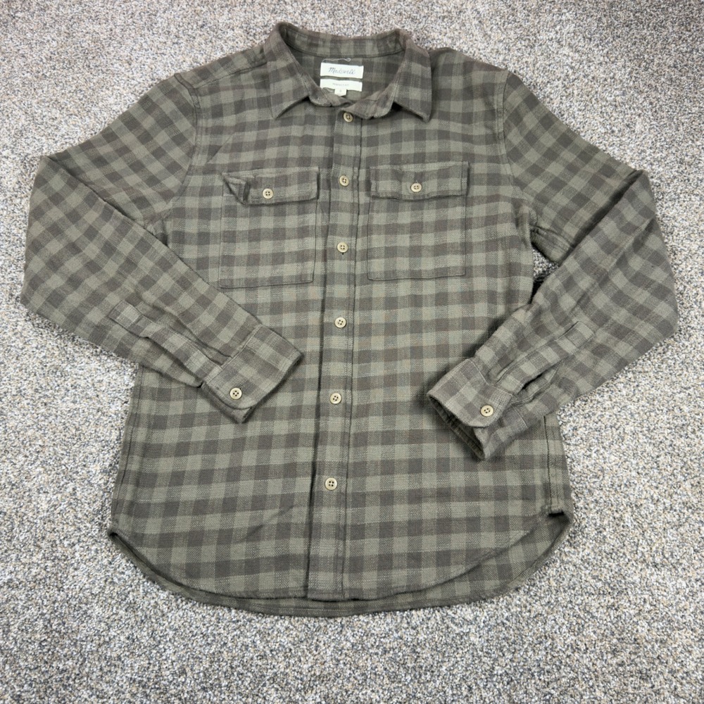 Madewell Perfect Fit Flannel Shirt Womens Small Olive Green Buffalo Check‎ NB427
